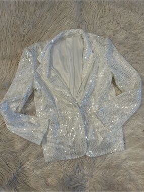 Sequin Blazer Jacket in White